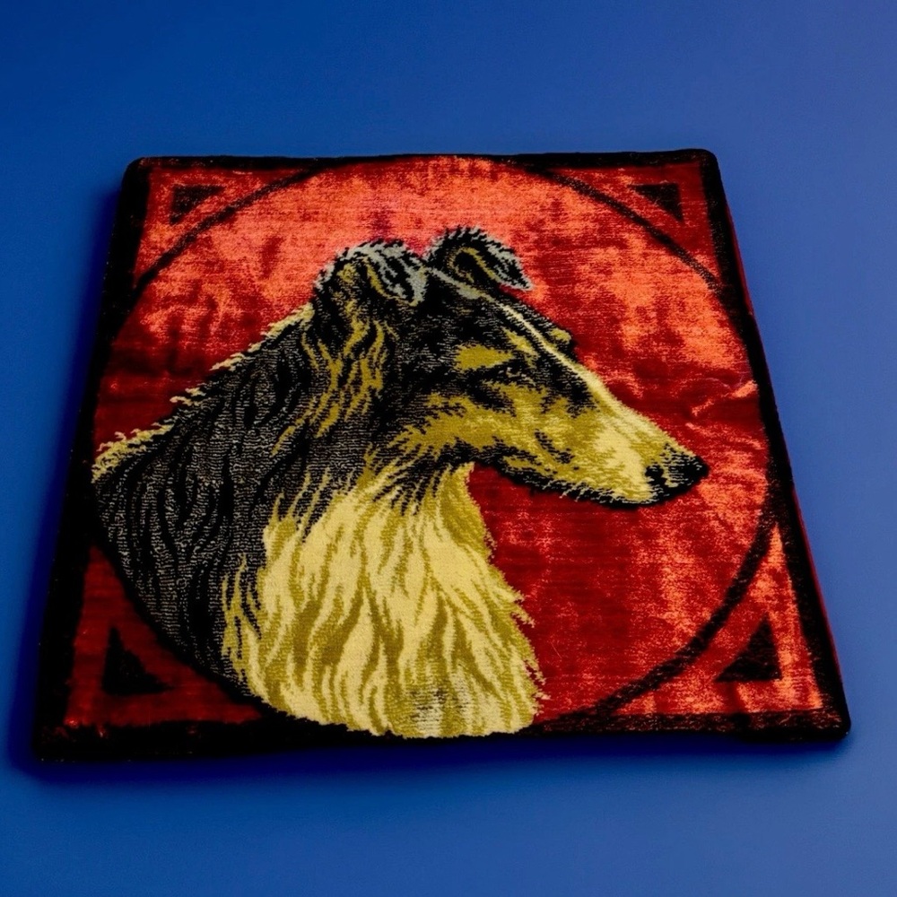 Vtg Made in Italy Collie Dog Tapestry 18” Chenille Velour Hanging/Pillow Cover